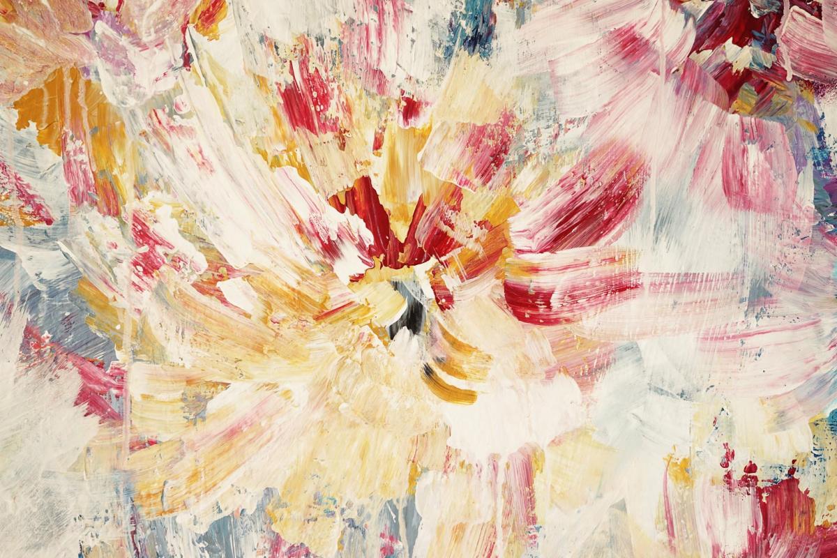 Kolorowy kwiat namalowany na płótnie, abstrakcyjna fototapeta.