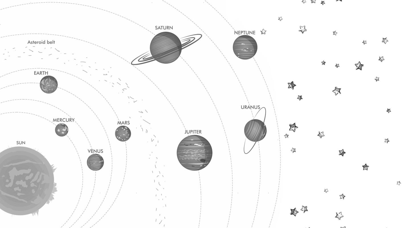 Minimalistyczna fototapeta Planets and Stars, szkic układu słonecznego na białym tle