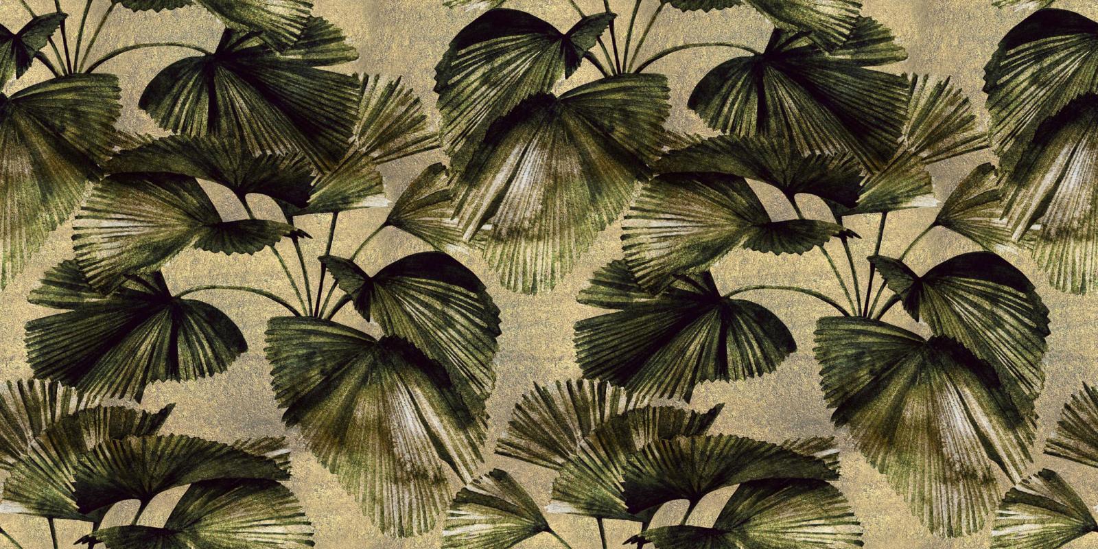 Wachlarzowe liście palmy na złotym muralu