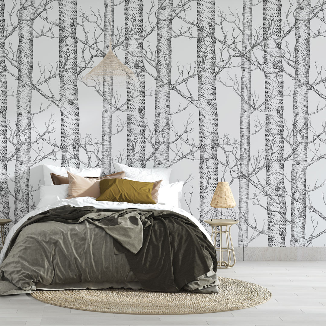 Fototapeta skandynawska drzewa w sypialni