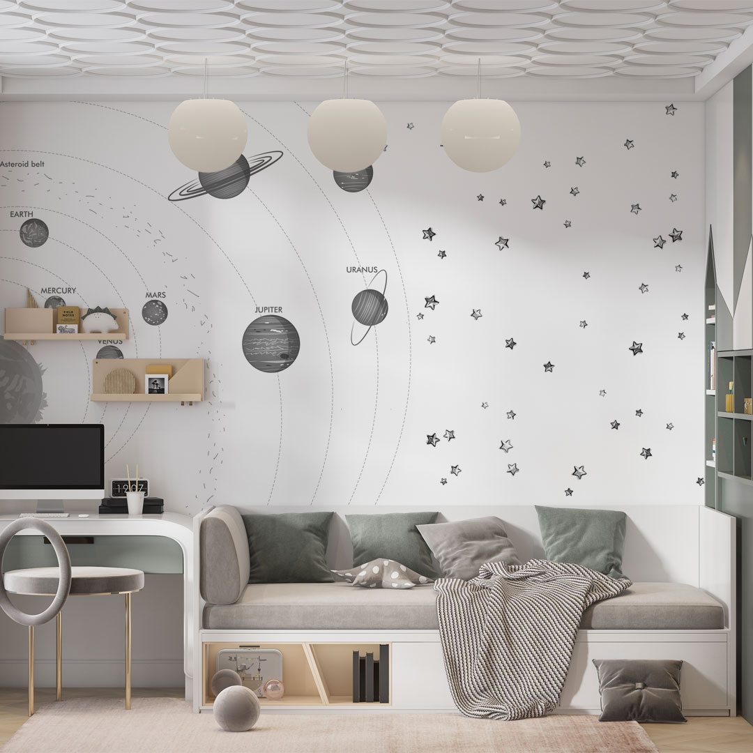 Fototapeta czarno-biały kosmos w pokoju nastolatka