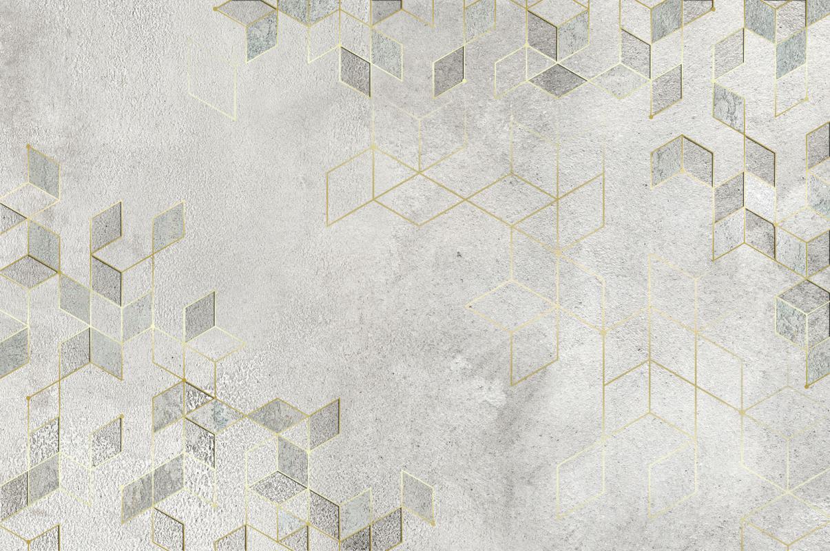 Surowa betonowa ściana w geometryczne kształty ze złotem