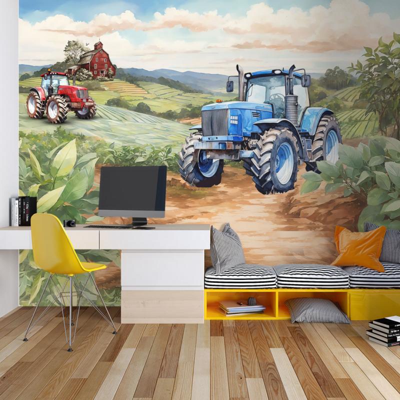 Fototapeta z dużymi traktorami w pokoju chłopca